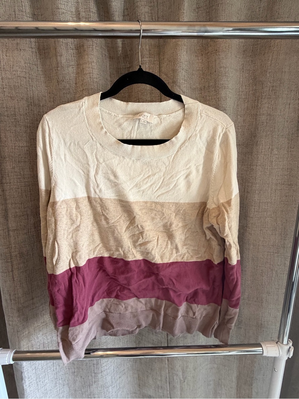 LOFT Colorblock Crewneck Sweater in Cream, Beige, Mauve, Taupe